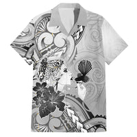 Aotearoa Maori Wahine Family Matching Off The Shoulder Long Sleeve Dress and Hawaiian Shirt Fantail Bird Black Gold Marble