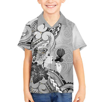 Aotearoa Maori Wahine Family Matching Off Shoulder Short Dress and Hawaiian Shirt Fantail Bird Black Gold Marble