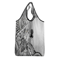 Aotearoa Maori Wahine Grocery Bag Fantail Bird Black Gold Marble