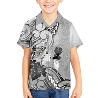 Aotearoa Maori Wahine Kid Hawaiian Shirt Fantail Bird Black Gold Marble