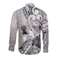 Aotearoa Maori Wahine Long Sleeve Button Shirt Fantail Bird Black Gold Marble LT05 - Polynesian Pride