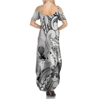 Aotearoa Maori Wahine Summer Maxi Dress Fantail Bird Black Gold Marble