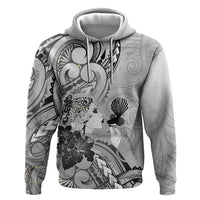 Aotearoa Maori Wahine Zip Hoodie Fantail Bird Black Gold Marble LT05 Pullover Hoodie Black - Polynesian Pride