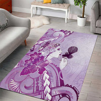 Aotearoa Maori Wahine Area Rug Fantail Bird Purple Gold Marble
