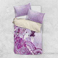 Aotearoa Maori Wahine Bedding Set Fantail Bird Purple Gold Marble