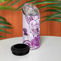 Aotearoa Maori Wahine 4 in 1 Can Cooler Tumbler Fantail Bird Purple Gold Marble