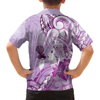 Aotearoa Maori Wahine Family Matching Puletasi and Hawaiian Shirt Fantail Bird Purple Gold Marble
