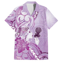 Aotearoa Maori Wahine Family Matching Short Sleeve Bodycon Dress and Hawaiian Shirt Fantail Bird Purple Gold Marble LT05 Dad's Shirt - Short Sleeve Purple - Polynesian Pride