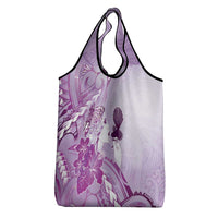 Aotearoa Maori Wahine Grocery Bag Fantail Bird Purple Gold Marble
