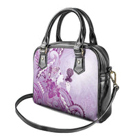 Aotearoa Maori Wahine Shoulder Handbag Fantail Bird Purple Gold Marble