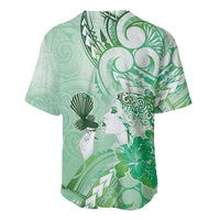 Aotearoa Maori Wahine Baseball Jersey Fantail Bird Green Gold Marble