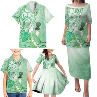 Aotearoa Maori Wahine Family Matching Puletasi and Hawaiian Shirt Fantail Bird Green Gold Marble