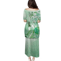 Aotearoa Maori Wahine Family Matching Puletasi and Hawaiian Shirt Fantail Bird Green Gold Marble