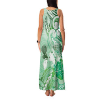 Aotearoa Maori Wahine Family Matching Tank Maxi Dress and Hawaiian Shirt Fantail Bird Green Gold Marble
