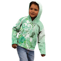 Aotearoa Maori Wahine Kid Hoodie Fantail Bird Green Gold Marble