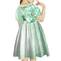 Aotearoa Maori Wahine Kid Short Sleeve Dress Fantail Bird Green Gold Marble
