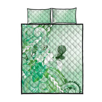 Aotearoa Maori Wahine Quilt Bed Set Fantail Bird Green Gold Marble