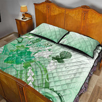 Aotearoa Maori Wahine Quilt Bed Set Fantail Bird Green Gold Marble