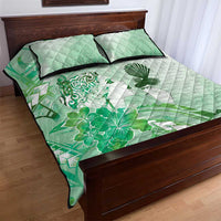 Aotearoa Maori Wahine Quilt Bed Set Fantail Bird Green Gold Marble
