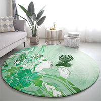 Aotearoa Maori Wahine Round Carpet Fantail Bird Green Gold Marble LT05 - Polynesian Pride