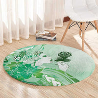 Aotearoa Maori Wahine Round Carpet Fantail Bird Green Gold Marble LT05 - Polynesian Pride