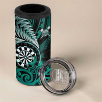 Personalised New Zealand Darts 4 in 1 Can Cooler Tumbler Maori Koru Dartboard Turquoise Flame