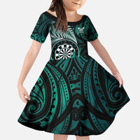 Personalised New Zealand Darts Family Matching Mermaid Dress and Hawaiian Shirt Maori Koru Dartboard Turquoise Flame