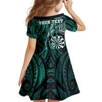 Personalised New Zealand Darts Family Matching Off The Shoulder Long Sleeve Dress and Hawaiian Shirt Maori Koru Dartboard Turquoise Flame