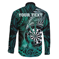 Personalised New Zealand Darts Family Matching Puletasi and Hawaiian Shirt Maori Koru Dartboard Turquoise Flame