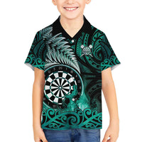 Personalised New Zealand Darts Hawaiian Shirt Maori Koru Dartboard Turquoise Flame