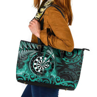 New Zealand Darts Leather Tote Bag Maori Koru Dartboard Turquoise Flame LT05 Turquoise - Polynesian Pride