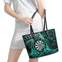 New Zealand Darts Leather Tote Bag Maori Koru Dartboard Turquoise Flame LT05 - Polynesian Pride