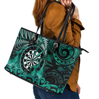 New Zealand Darts Leather Tote Bag Maori Koru Dartboard Turquoise Flame LT05 - Polynesian Pride