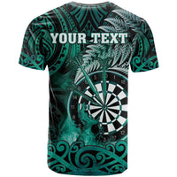 Personalised New Zealand Darts T Shirt Maori Koru Dartboard Turquoise Flame LT05 - Polynesian Pride