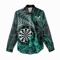 Personalised New Zealand Darts Women Casual Shirt Maori Koru Dartboard Turquoise Flame