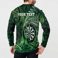 Personalised New Zealand Darts Button Sweatshirt Maori Koru Dartboard Green Flame