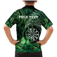 Personalised New Zealand Darts Family Matching Mermaid Dress and Hawaiian Shirt Maori Koru Dartboard Green Flame