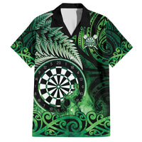 Personalised New Zealand Darts Family Matching Off The Shoulder Long Sleeve Dress and Hawaiian Shirt Maori Koru Dartboard Green Flame