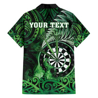 Personalised New Zealand Darts Family Matching Off The Shoulder Long Sleeve Dress and Hawaiian Shirt Maori Koru Dartboard Green Flame