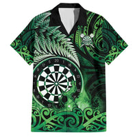 Personalised New Zealand Darts Hawaiian Shirt Maori Koru Dartboard Green Flame