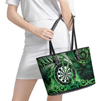 New Zealand Darts Leather Tote Bag Maori Koru Dartboard Green Flame LT05 - Polynesian Pride