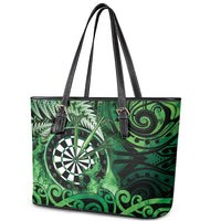 New Zealand Darts Leather Tote Bag Maori Koru Dartboard Green Flame LT05 - Polynesian Pride