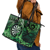 New Zealand Darts Leather Tote Bag Maori Koru Dartboard Green Flame LT05 - Polynesian Pride