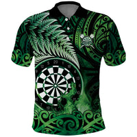 Personalised New Zealand Darts Polo Shirt Maori Koru Dartboard Green Flame