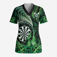 Personalised New Zealand Darts Scrub Top Maori Koru Dartboard Green Flame - Polynesian Pride