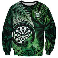 Personalised New Zealand Darts Sweatshirt Maori Koru Dartboard Green Flame