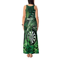 Personalised New Zealand Darts Tank Maxi Dress Maori Koru Dartboard Green Flame