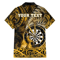 Personalised New Zealand Darts Family Matching Off Shoulder Maxi Dress and Hawaiian Shirt Maori Koru Dartboard Gold Flame LT05 - Polynesian Pride