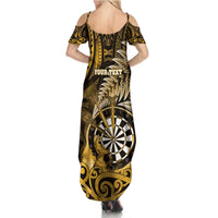 Personalised New Zealand Darts Family Matching Summer Maxi Dress and Hawaiian Shirt Maori Koru Dartboard Gold Flame