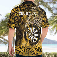 Personalised New Zealand Darts Hawaiian Shirt Maori Koru Dartboard Gold Flame
